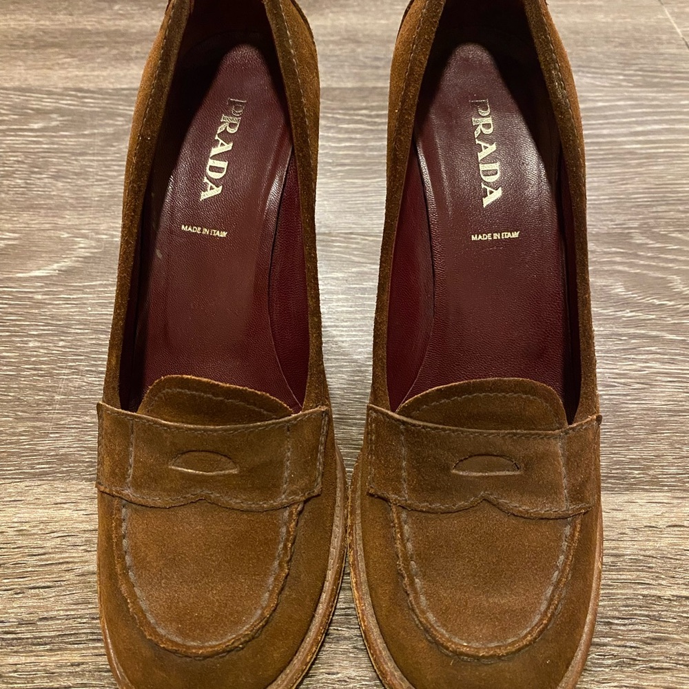 Prada Vintage Brown Suede High Heel Loafers